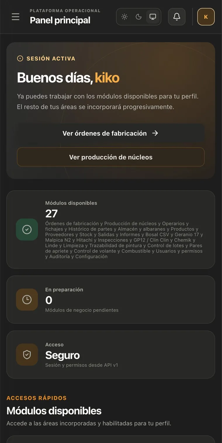 ACT Services: panel en el móvil