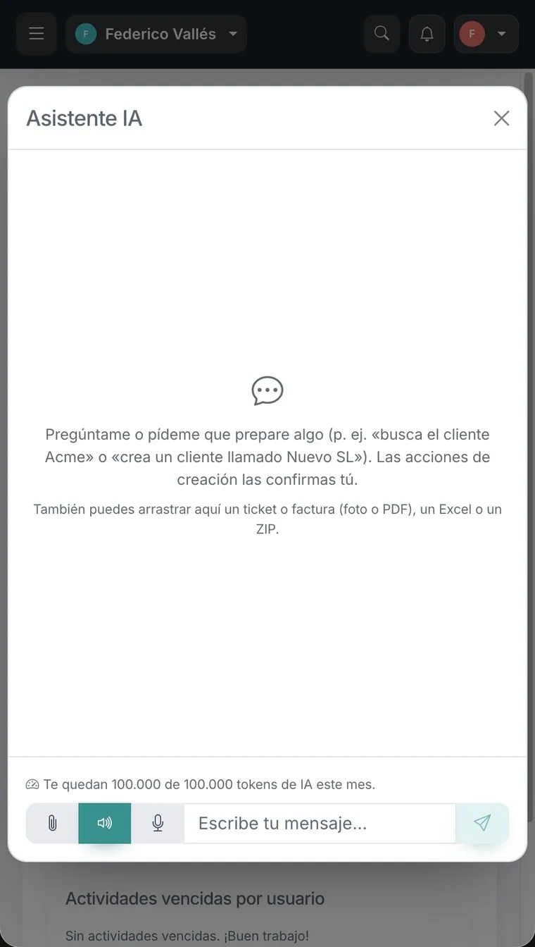 Aplicación Enumera · Asistente: lee tickets, facturas y Excel