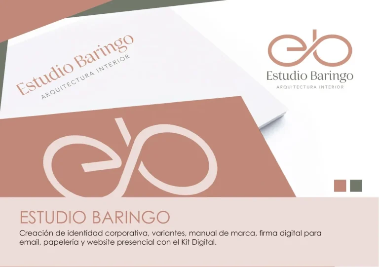 Identidad corporativa de Estudio Baringo (arquitectura interior): logotipo, colores y aplicaciones