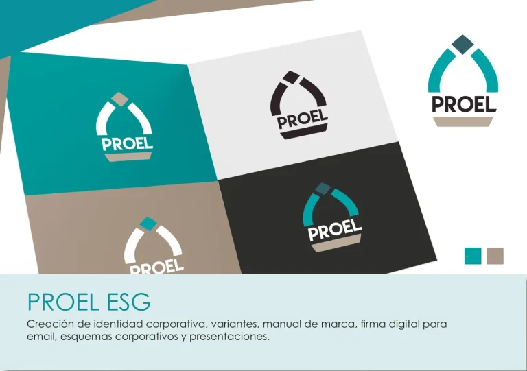 Identidad corporativa de Proel ESG (consultoría esg): logotipo, colores y aplicaciones