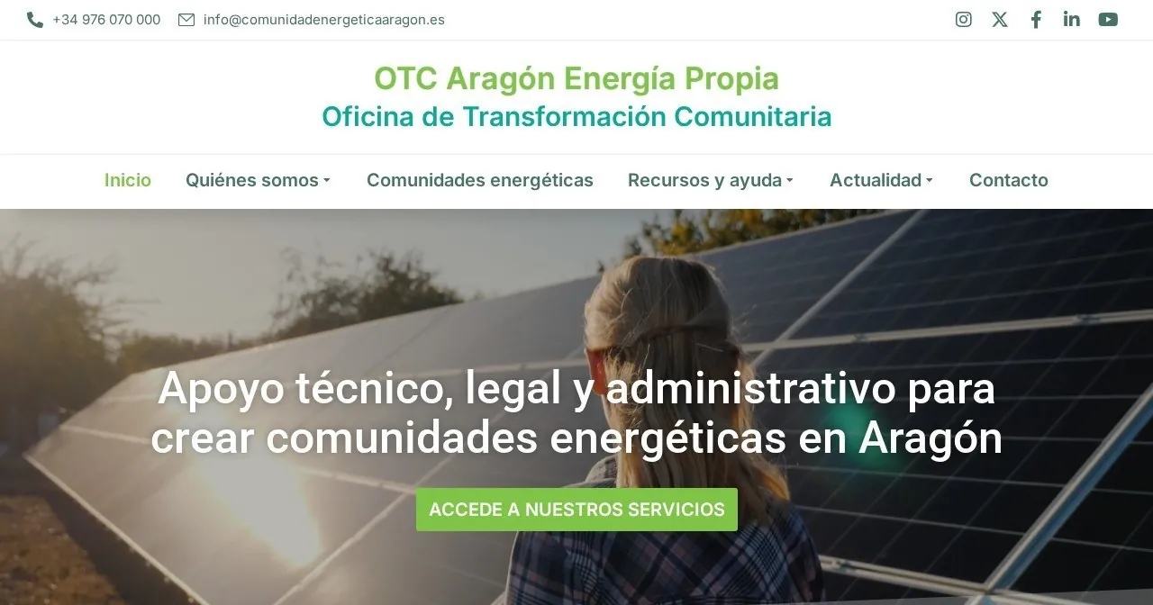 Página de inicio de la web de Aragón Energía Propia (comunidadenergeticaaragon.es), energía · sector público