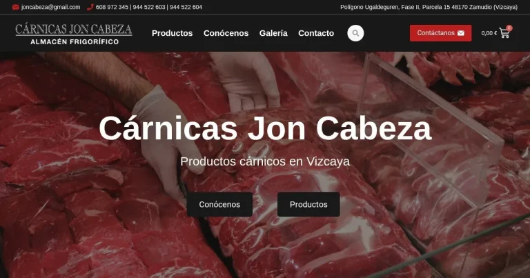 Página de inicio de la web de Cárnicas Jon Cabeza (carnicasjoncabeza.com), alimentación