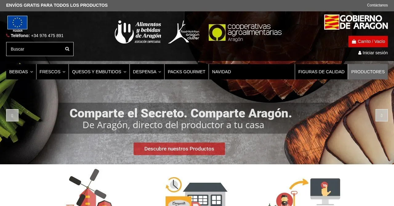 Página de inicio de la web de Comparte Aragón (compartearagon.es), alimentación de aragón