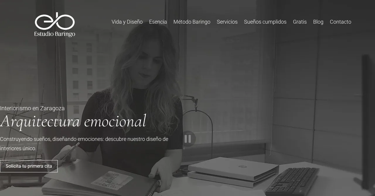 Página de inicio de la web de Estudio Baringo (estudiobaringo.com), interiorismo