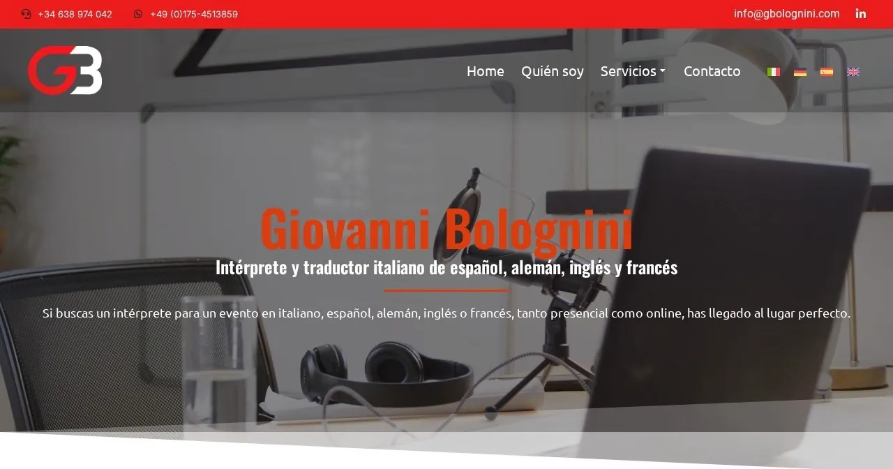 Página de inicio de la web de Giovanni Bolognini (gbolognini.com), interpretación y traducción
