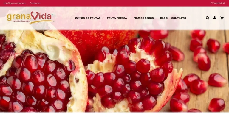 Página de inicio de la web de Granavida (granavida.com), alimentación