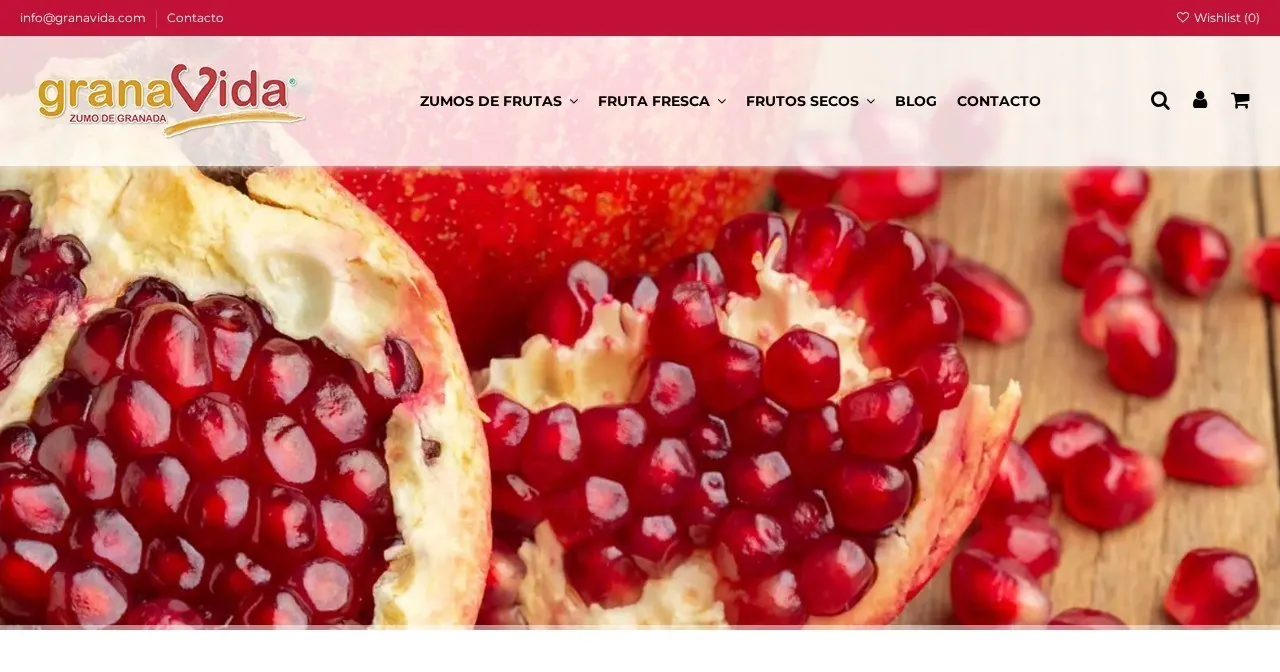 Página de inicio de la web de Granavida (granavida.com), alimentación