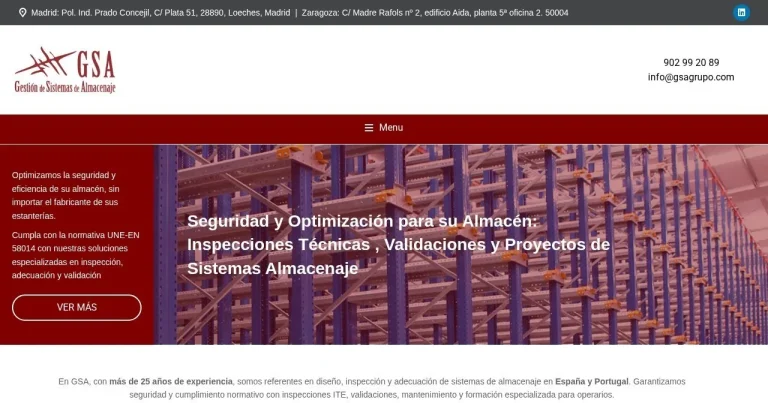 Página de inicio de la web de GSA Almacenaje (gsagrupo.es), industria y logística