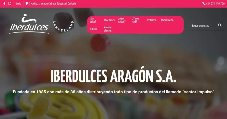 Página de inicio de la web de Iberdulces Aragón (iberdulcesaragon.com), distribución
