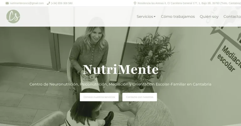 Página de inicio de la web de NutriMente (cristinasolana.es), salud y educación