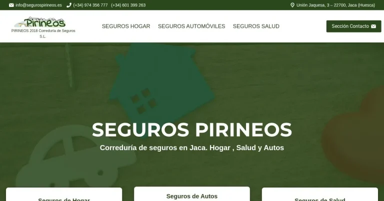 Página de inicio de la web de Seguros Pirineos (segurospirineos.es), correduría de seguros