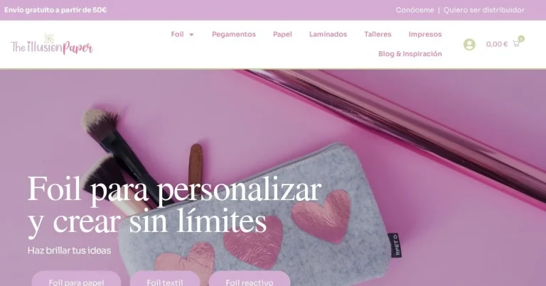 Página de inicio de la web de The Illusion Paper (theillusionpaper.com), manualidades y papelería