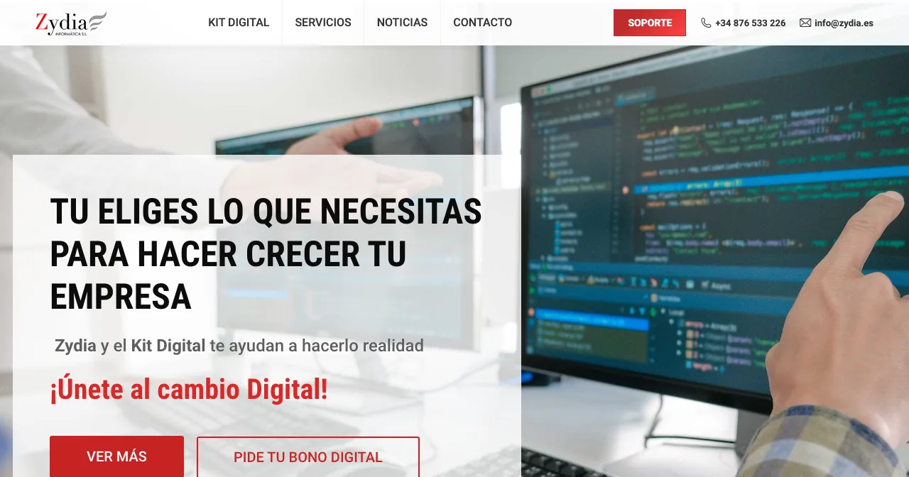 Página de inicio de la web de Zydia Informática (zydia.es), informática y digitalización para empresas